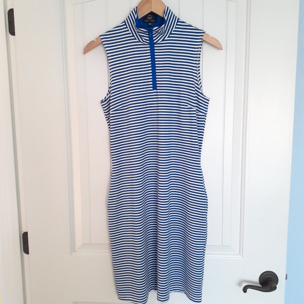 Sailor Sailor Sleeveless 1/4 Zip Striped Dress with Pockets Blue White Size XS - Picture 12 of 12